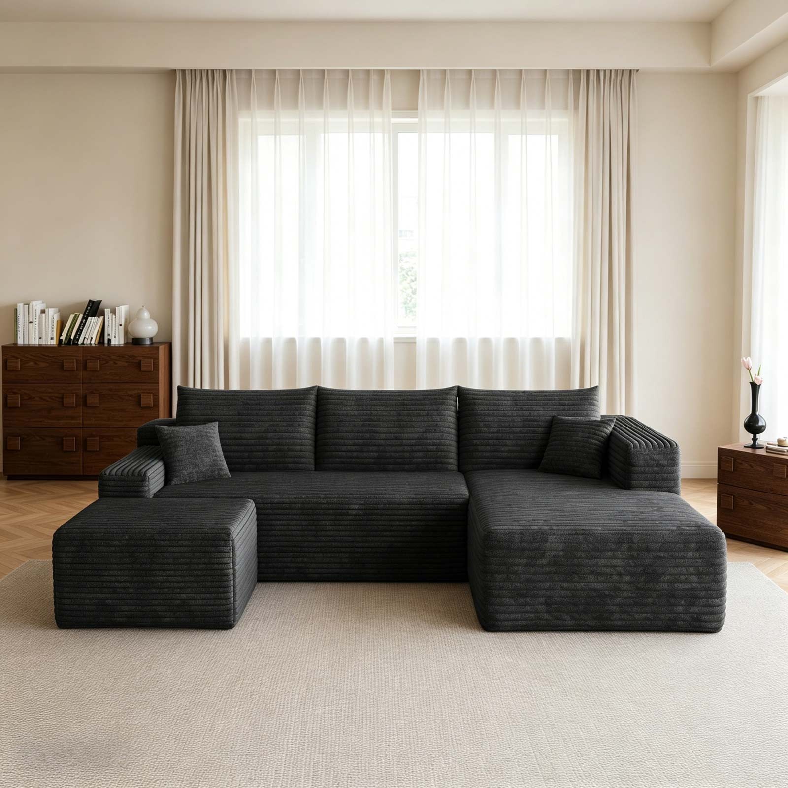 95" U Shaped Boneless Sectional Couch Memory Foam Sofa Right Chaise with Ottoman gallery