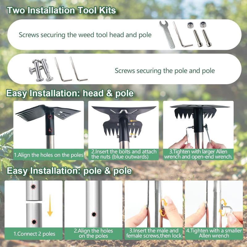 Larger Weed Puller Tool with Long Handle, Heavy Duty 10 Teeth Weed Rake & Hoe Ga gallery