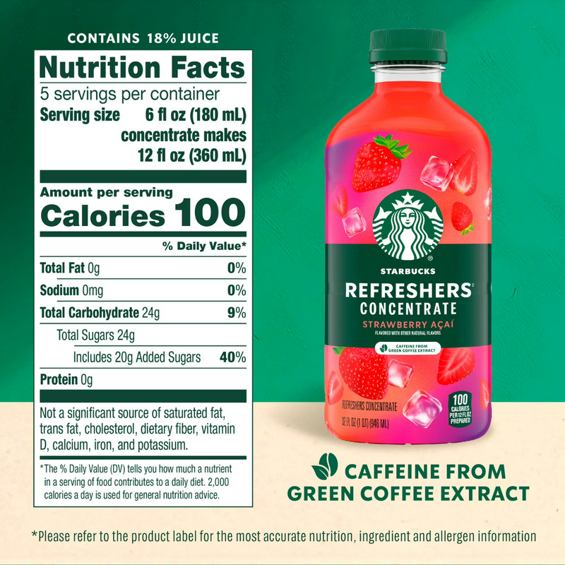Starbucks Refreshers Concentrate Strawberry Acai, Refreshing Drink, Cold 32fl oz gallery