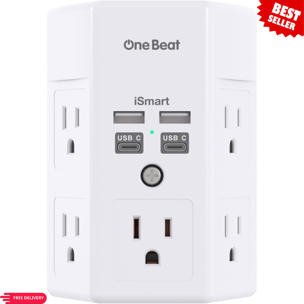 5 Outlet Extender Surge Protector Multi Plug Wall Adapter USB Charger Ports with