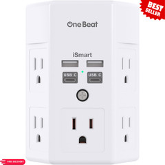 5 Outlet Extender Surge Protector Multi Plug Wall Adapter USB Charger Ports with