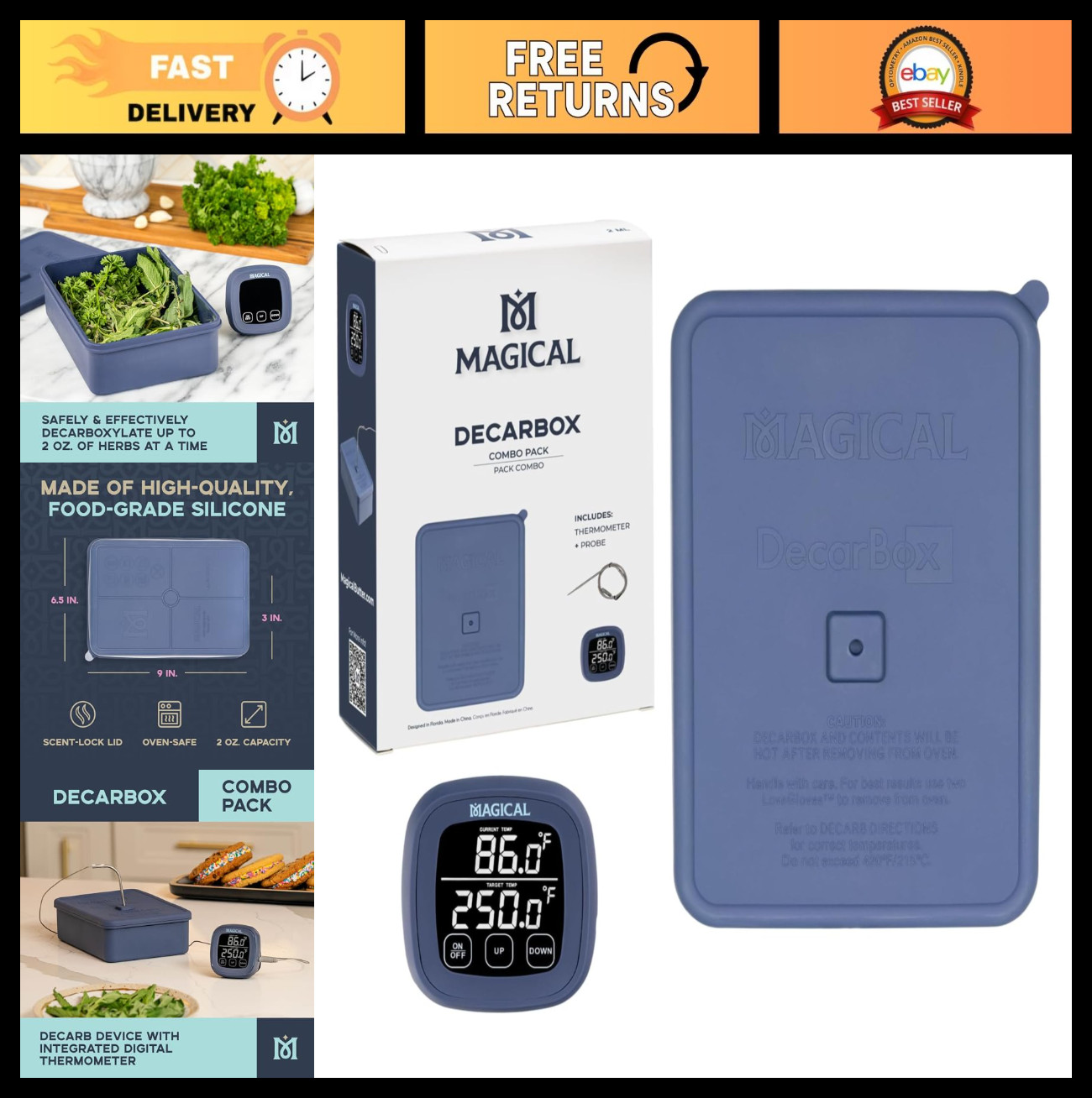 DecarBox & Thermometer Set - Food-Grade Silicone, Oven-Safe, Smell-Proof, Heat-R gallery