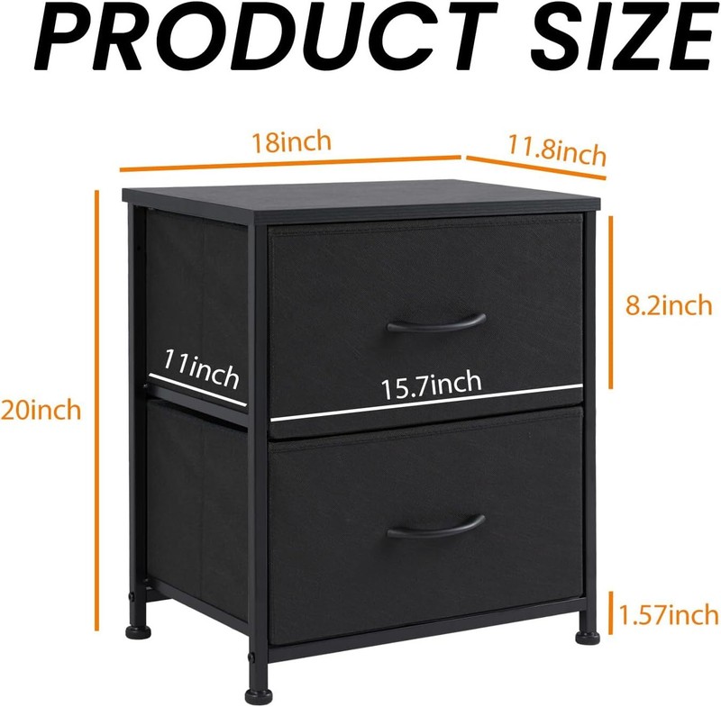 1pcs Nightstand End Table with 2 Fabric Drawers Bedroom Side Table Bedside Table gallery