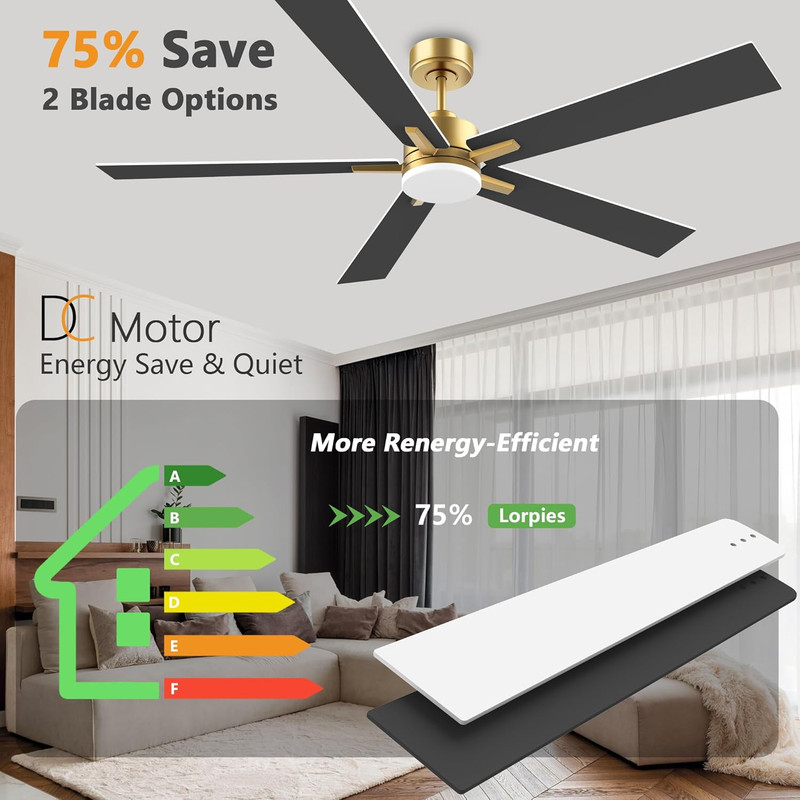 72" Smart Ceiling Fan with Lights, Remote & Voice Control for Indoor/Outdoor Use gallery