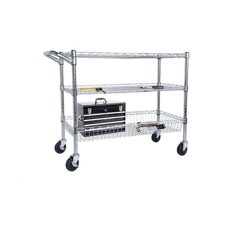 Duty Rolling Utility Cart,3 Tier Rolling Carts with Wheels,with Handle Bar & gallery