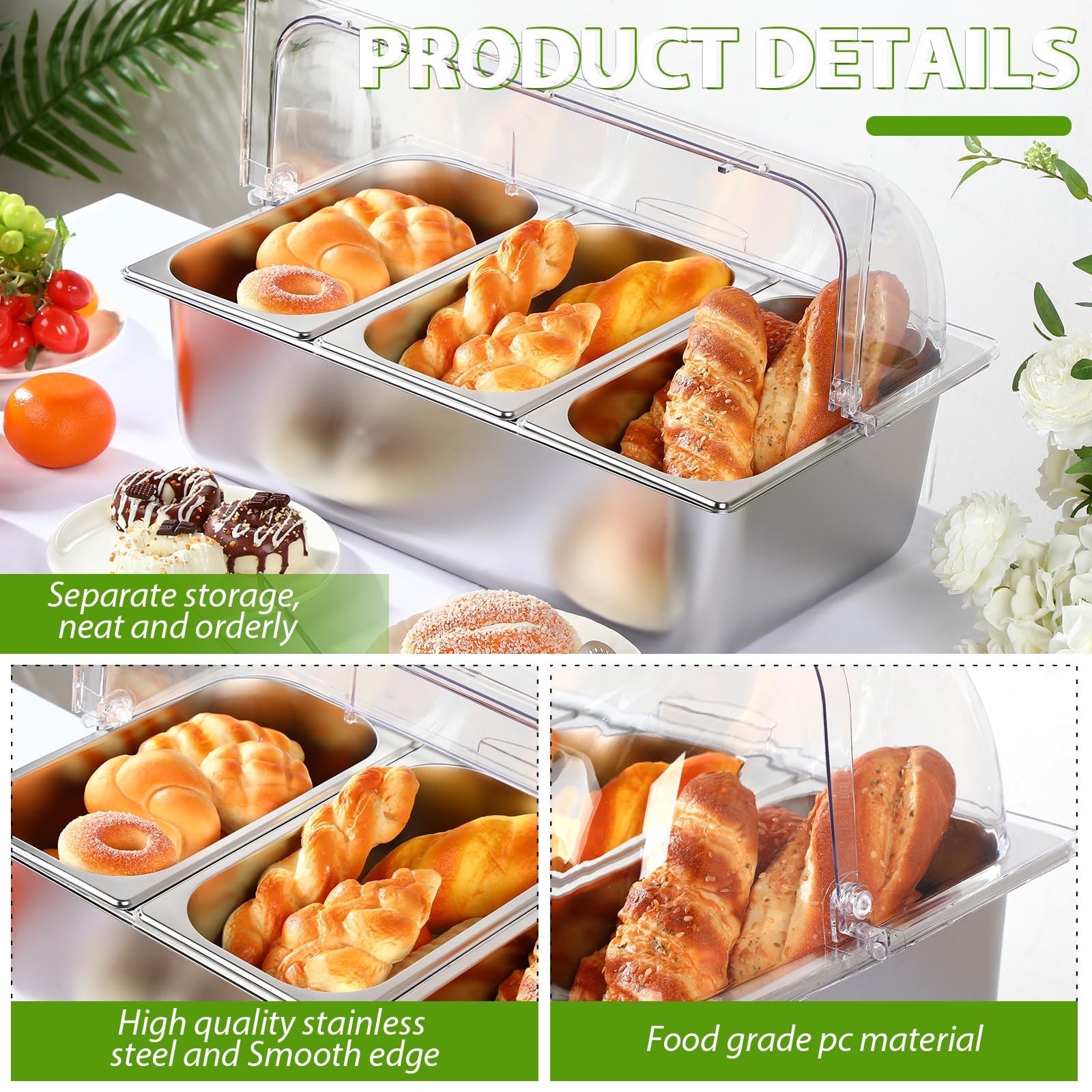 Countertop Food Serving Display Container and Clear Roll Top Cover Stainless ... gallery