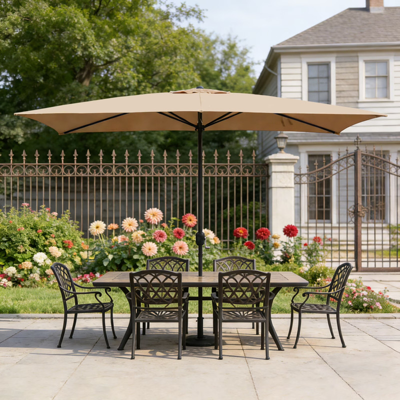 10x6.5ft Rectangular Patio Umbrella with Crank Handle, Outdoor Market Umbrella w gallery