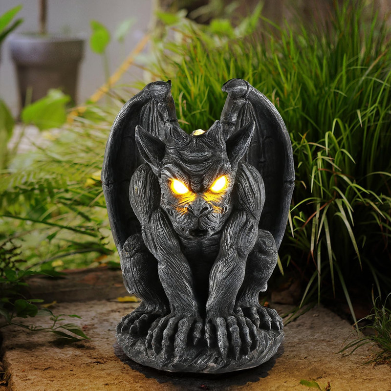 Large Winged Gargoyle Statue with Solar Lights Outdoor Gargoyle Statue Garden Gu gallery