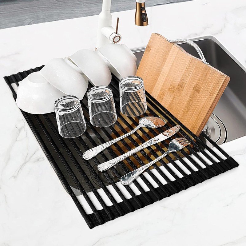 Roll Up Dish Drying Rack Silicone Wrapped Over The Sink Dish Drying Rack Mult... gallery