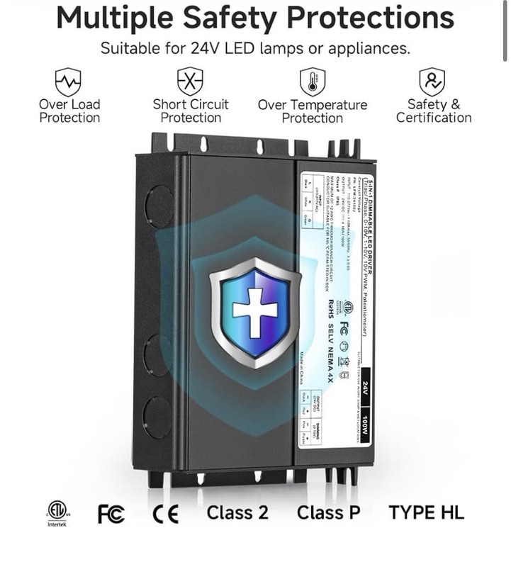 BTF-LIGHTING 100W Dimmable LED Driver 24V 5-in-1 AC110-240V IP65 UL ETL FCC LED gallery