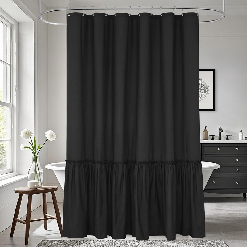 Soft Microfiber Ruffle Shower Curtain with Waterproof TPU Backed, French Coun... gallery