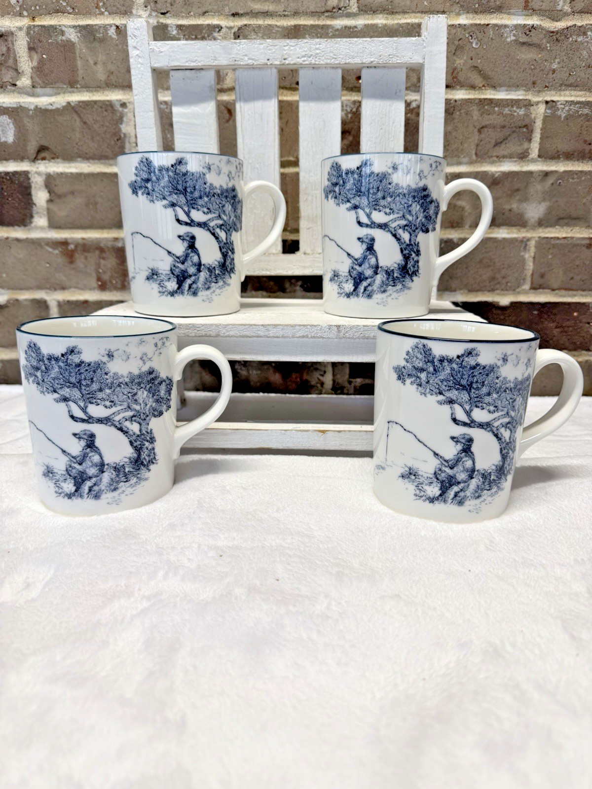 Pottery Barn Brandon Maxwell Groveland Toile Mugs Oversized 18 oz 4 Pc Set NEW gallery