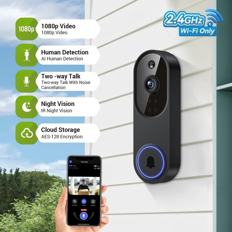 AI-Powered Wireless Doorbell Camera with Instant Motion Alerts & Night Vision gallery