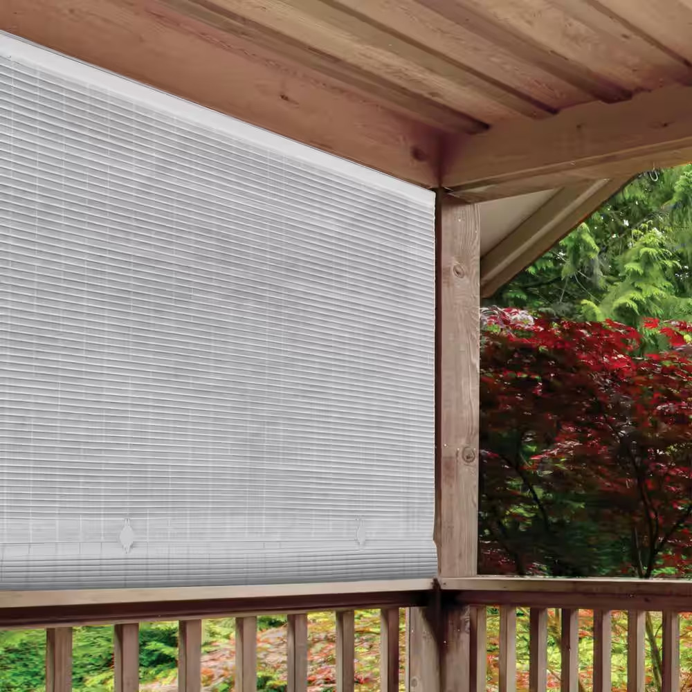 CORDLESS ROLL UP BLIND Outdoor Sun Shade Deck Patio PVC Manual White 72" X 72" gallery