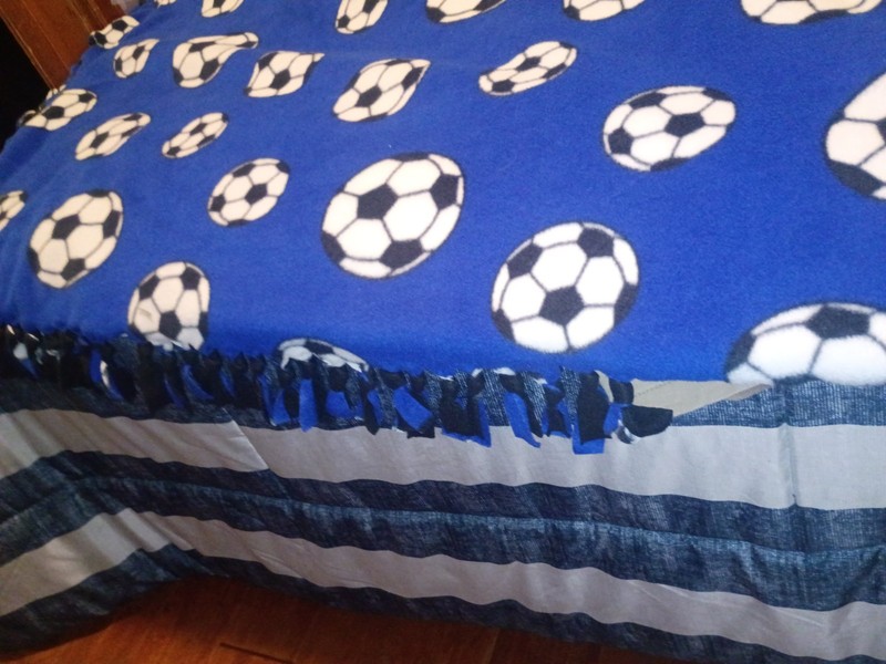⚽ Fleece Soccer Ball Throw Blankets ⚽ Sports Fringe Blue & Black❗⚽ 60" x 50"⚽ gallery
