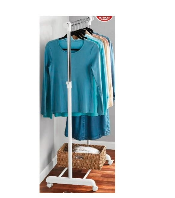 Heavy Clothes Hanger Adjustable Height Rolling Garment Rack Metal Chrome White gallery