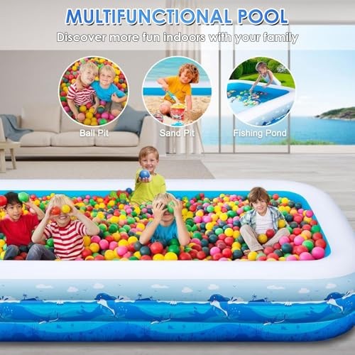 Extra Large Inflatable Pool for Adults, 165"x76"x22" Full-Sized Blow Up Blue gallery