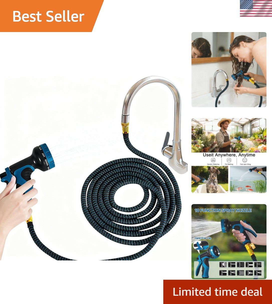 50 FT Faucet Hose with 10 Spray Modes – Perfect for Indoor Cleaning Tasks gallery