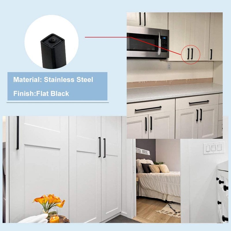 20 Pack Solid Square Bar Cabinet Handle Matte Black Cupboard Pulls for Kitchen gallery
