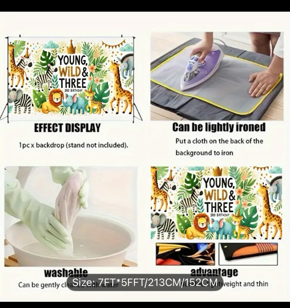 Young Wild and Three Backdrop7ft x 5ft Polyester, 3-year-old Theme gallery
