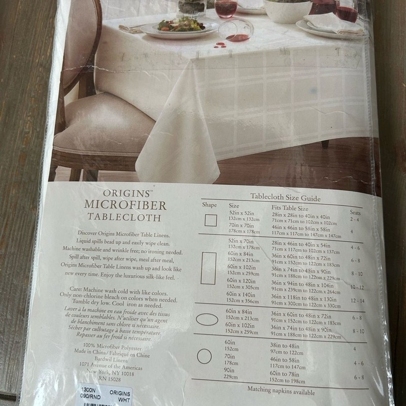 Bardwill Linen White Bead-Up Spill Proof Round 90" Silk Like Tablecloth 6-8 NEW gallery