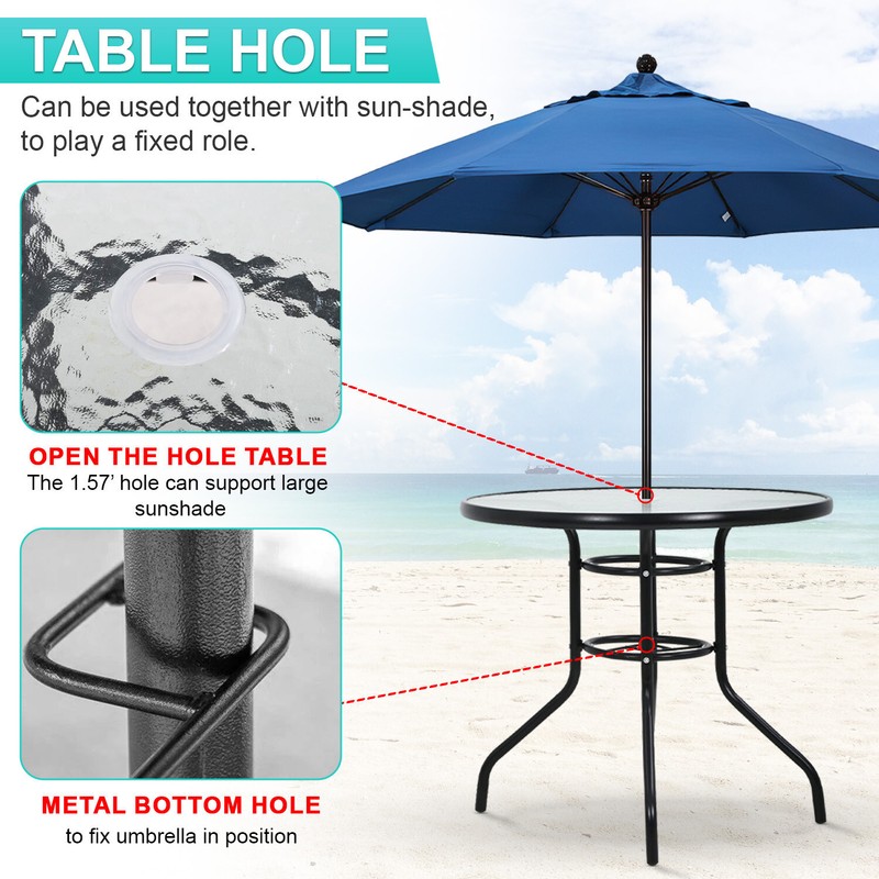 Outdoor Table Patio Table Dining Table with Tempered Glass Umbrella Hole gallery