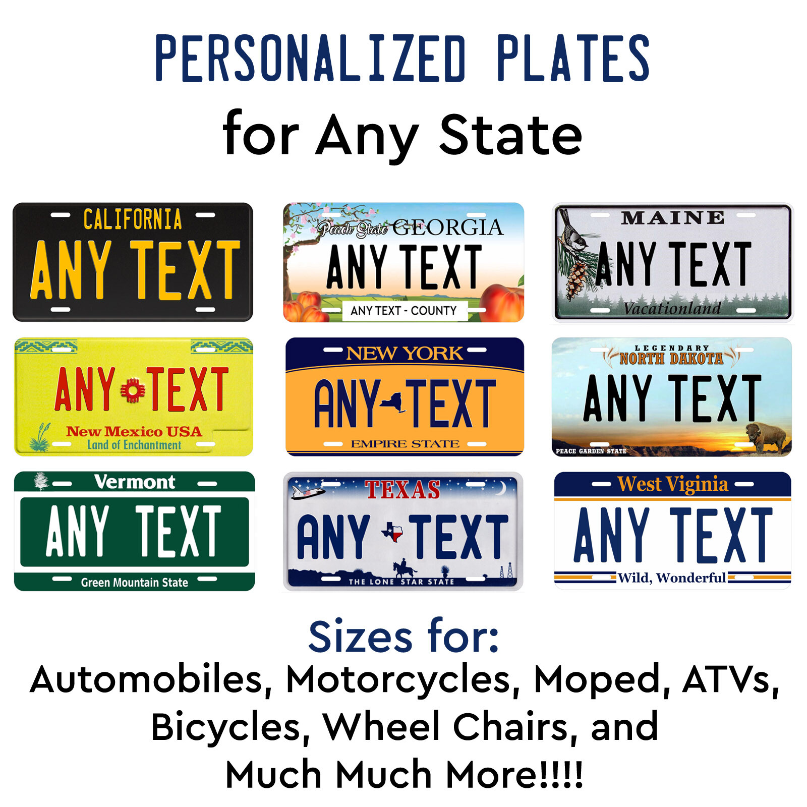Customized License Plate Tag Personalized for Any State Auto Car Motorcycle ATV gallery