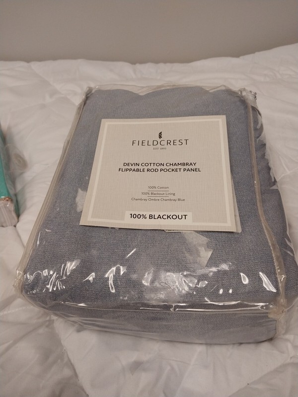 Fieldcrest Devin Cotton Chambray Blue S 100% Blackout Lining Panel 50in x 108in gallery