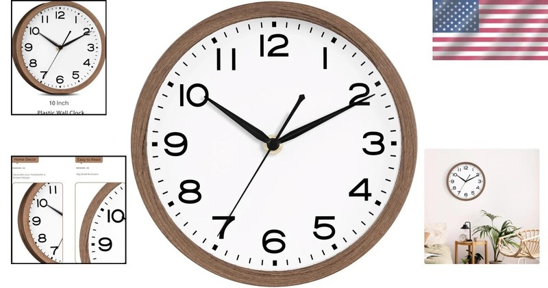 Chic 10-Inch Walnut Grain Wall Clock - Silent Quartz Movement for Modern Spaces gallery