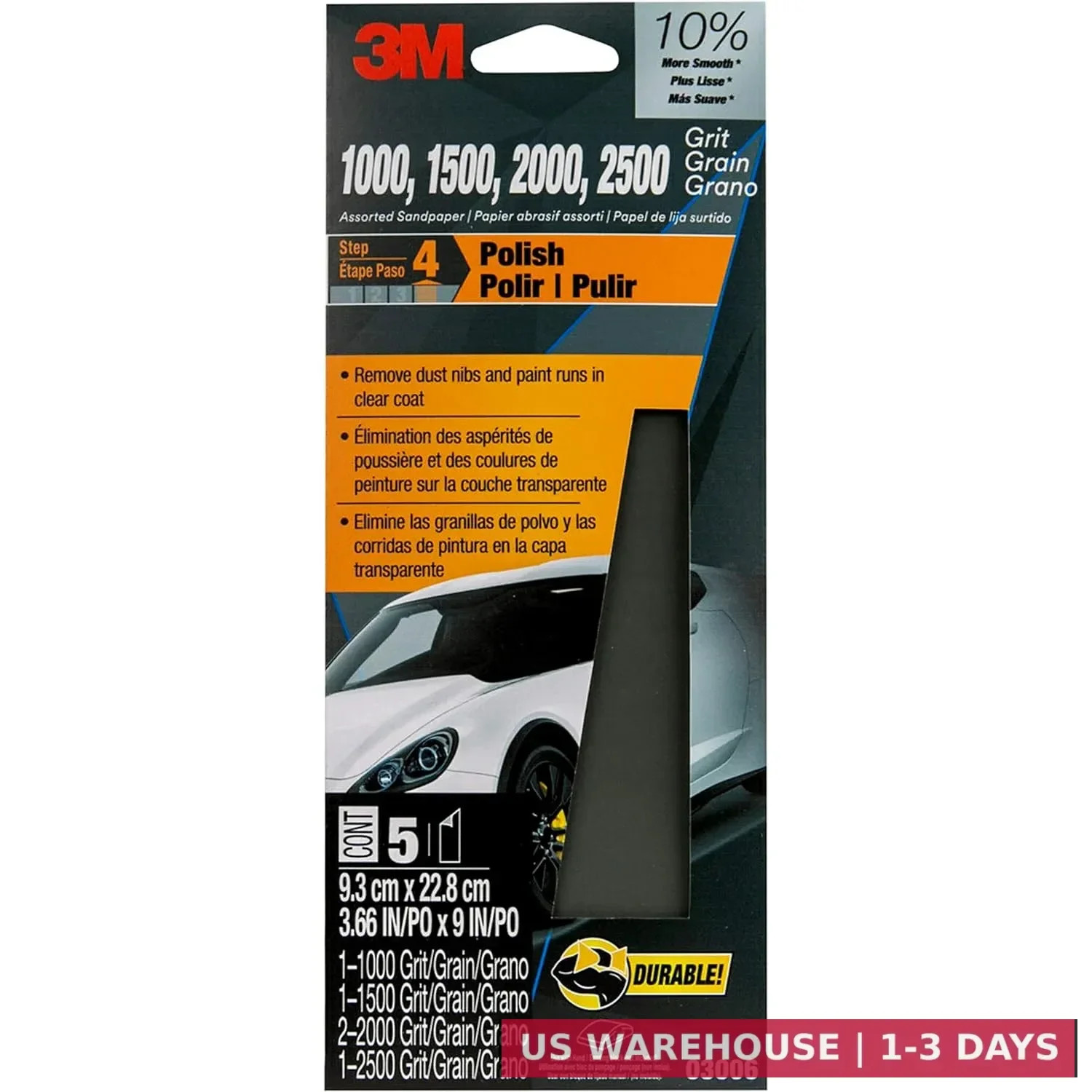 3M Wetordry Sandpaper 03006 Assorted Grits (1000 1500 2000 2500) 3 2/3 in x 9 in gallery