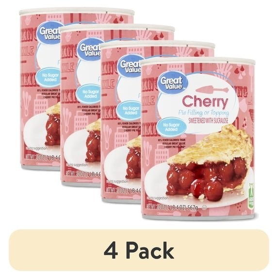 4 Pack Great Value No Sugar Added Cherry Pie Filling Topping 20 oz Cans gallery