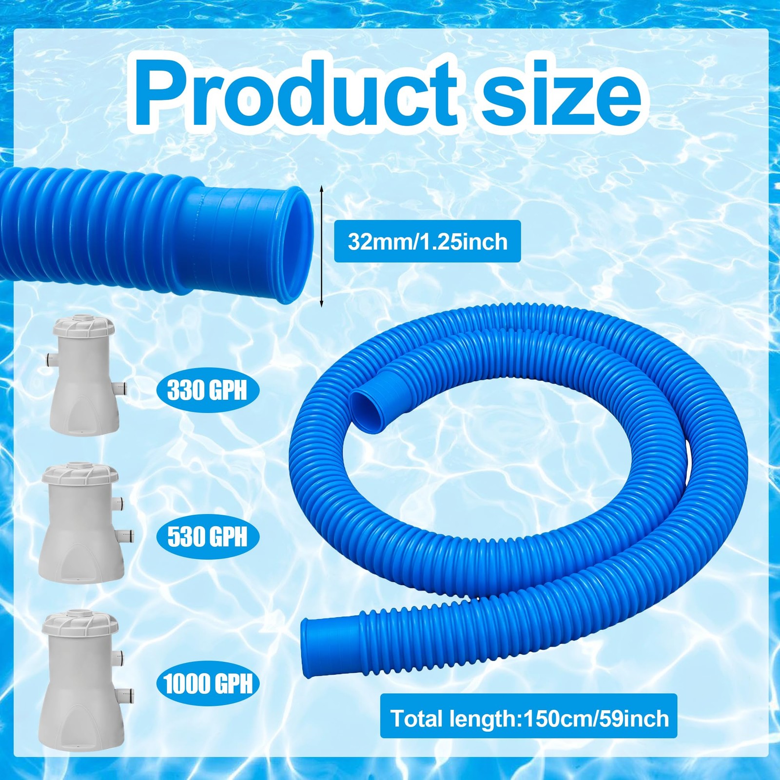 2 Pack Pool Pump Hoses for Above Ground Pools 1.25 inches x 59 inches, Blue gallery