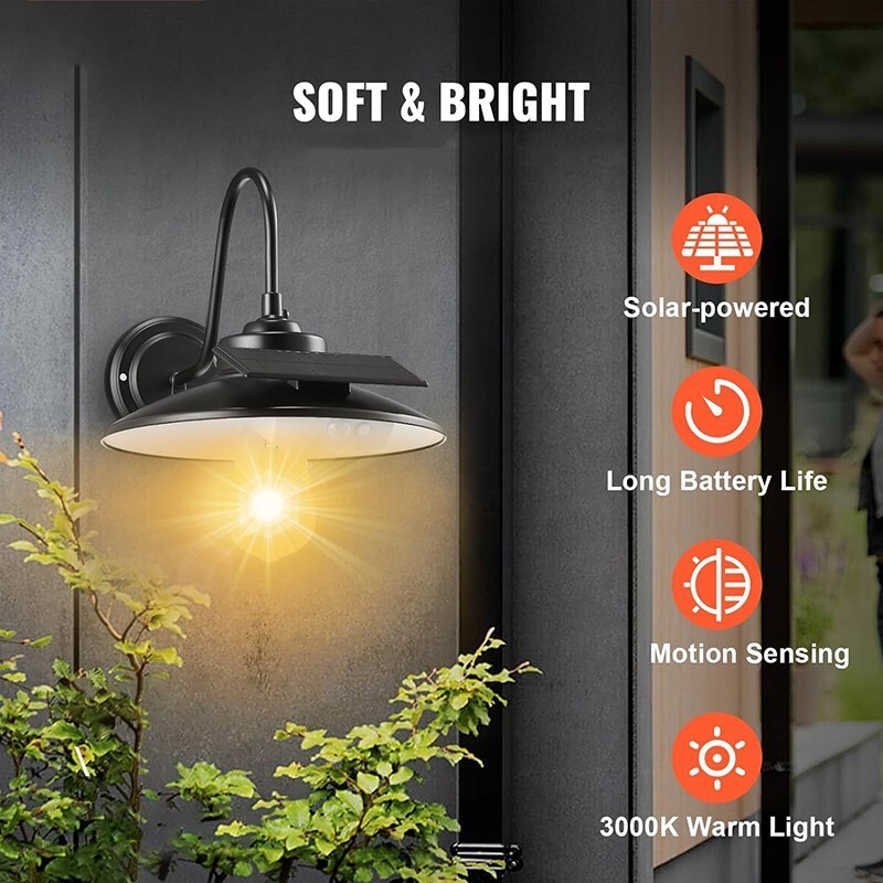 2 Pack Outdoor Solar Barn Light Motion Sensor Wall Light Waterproof Porch Light gallery
