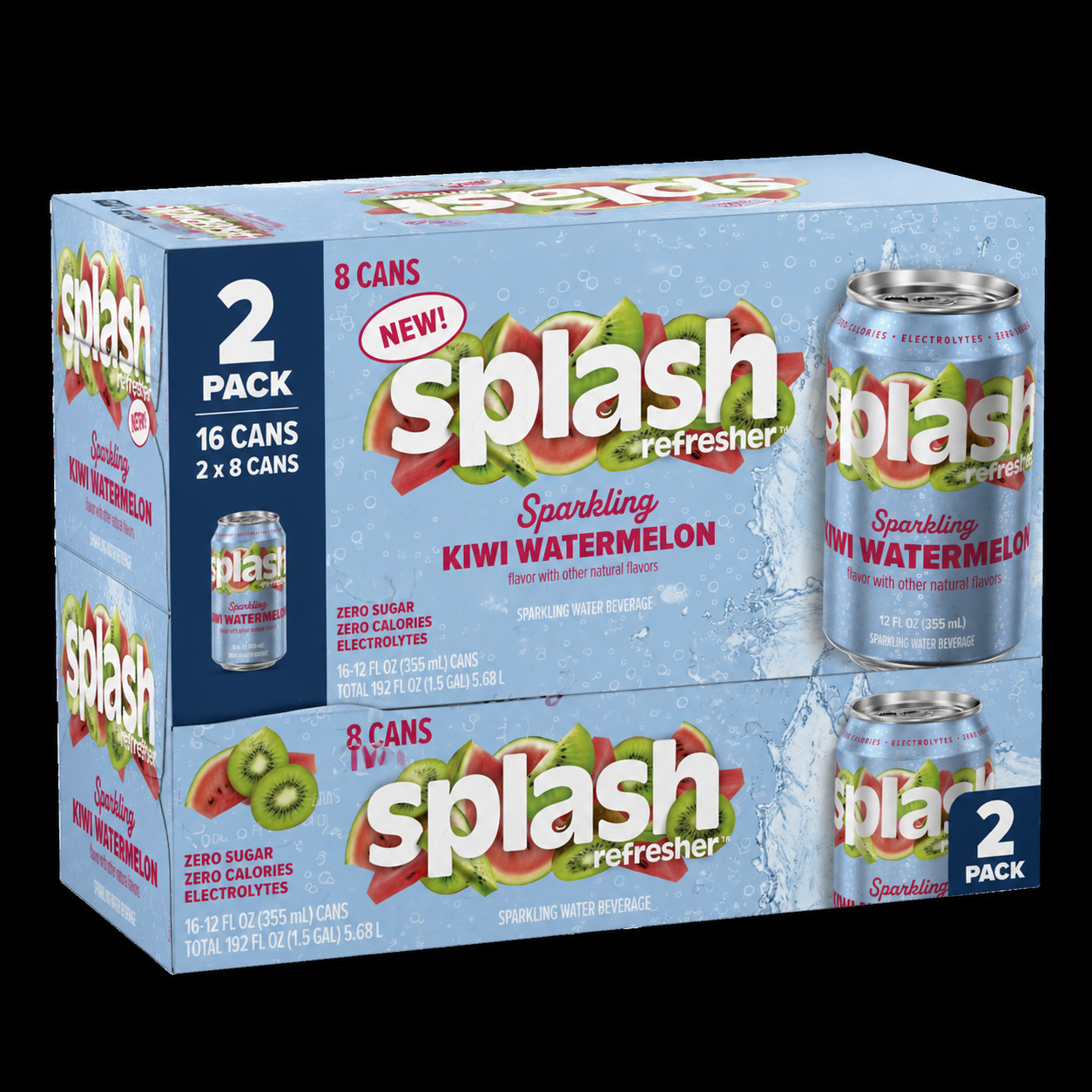 Splash Kiwi Watermelon Sparkling Water, Zero Sugar, 12 oz, 2 Pack (16 Cans) gallery