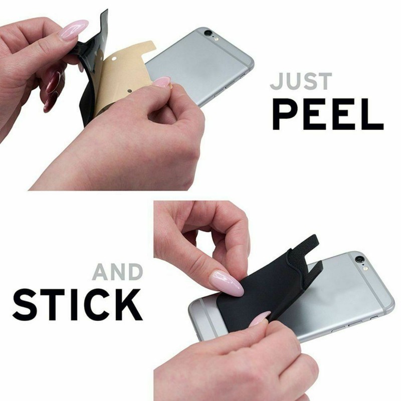 5PCS Silicone Credit Card Holder Cell Phone Wallet Pocket Sticker Adhesive Black gallery