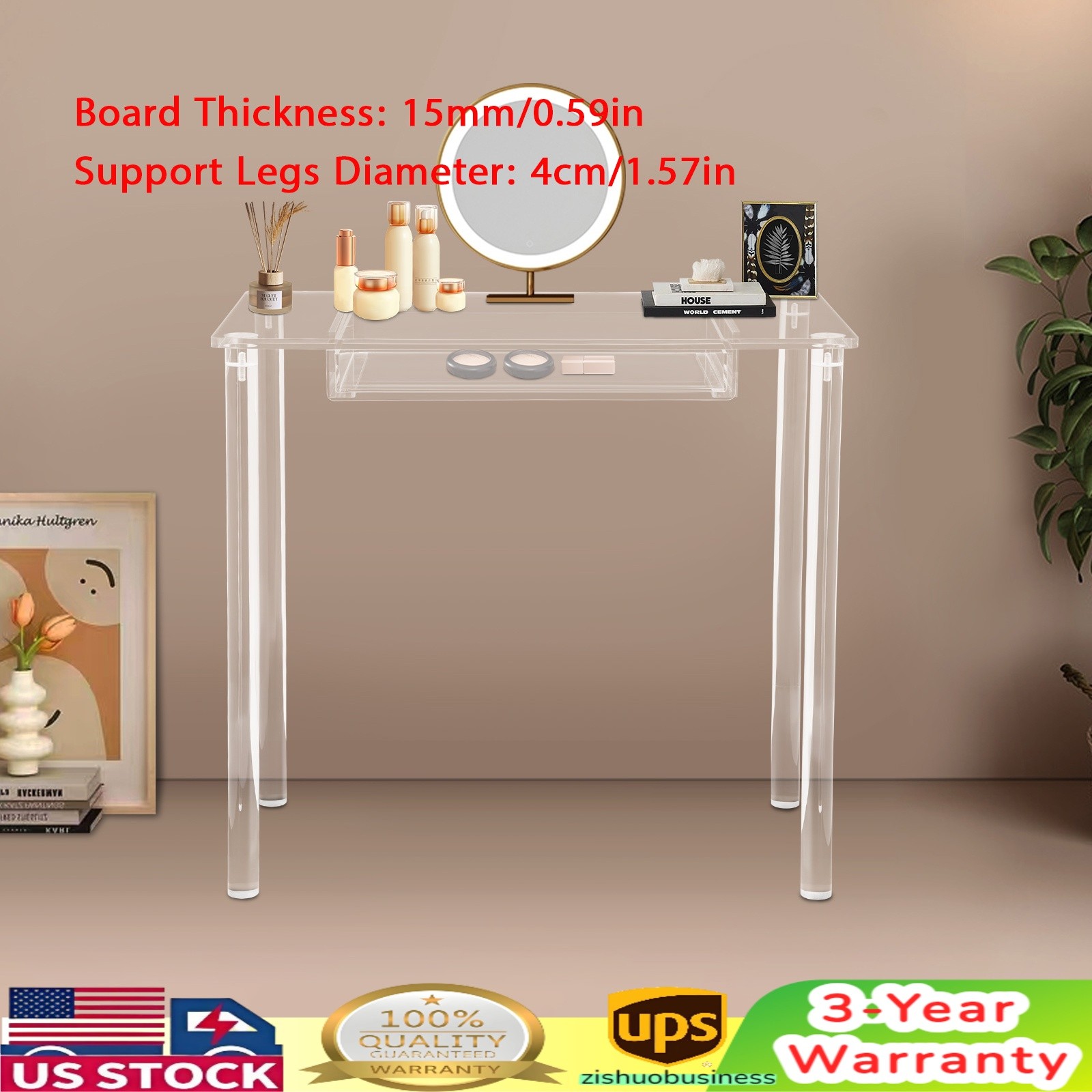 Acrylic Makeup Vanity Desk - Clear Vanity Table with Drawer - Small Makeup Table gallery