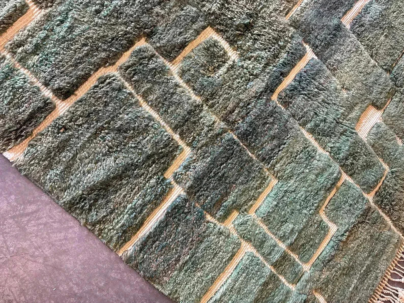 Moroccan Berber Beni Ourain Wool Rug | Olive Moss Green Abstract 8x10 Area Rug gallery