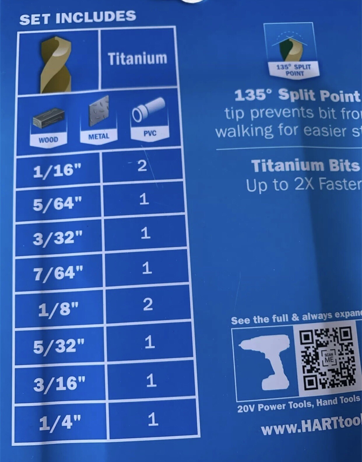 HART 10-Piece TITANIUM DRILL BIT SET for WOOD METAL PVC 135° Split Point Tip HQ gallery