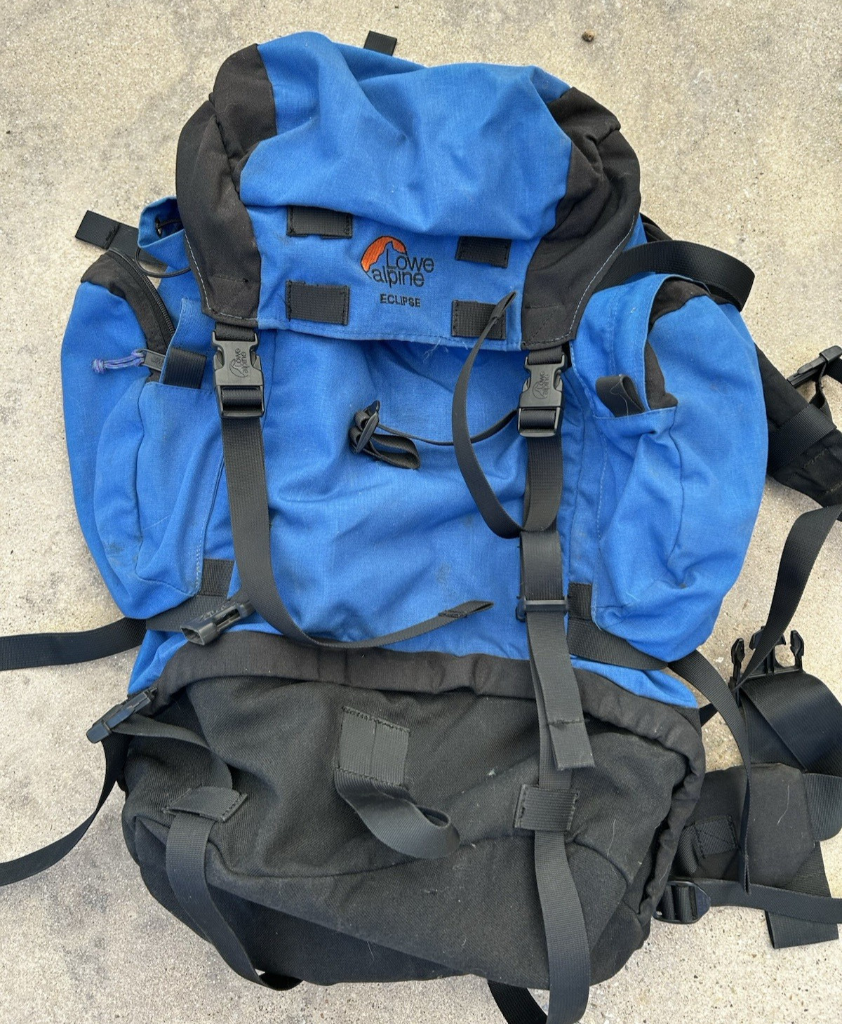 Lowe Alpine Eclipse Blue/Black Expedition Hiking Backpack Broken Zipper Peeling 3