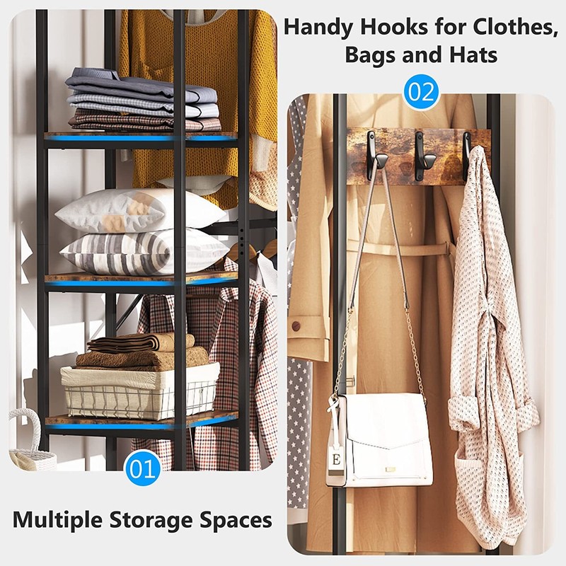 Tribesigns L Shape Corner Clothes Garment Rack w/ Storage Shelves & Hanging Rods gallery