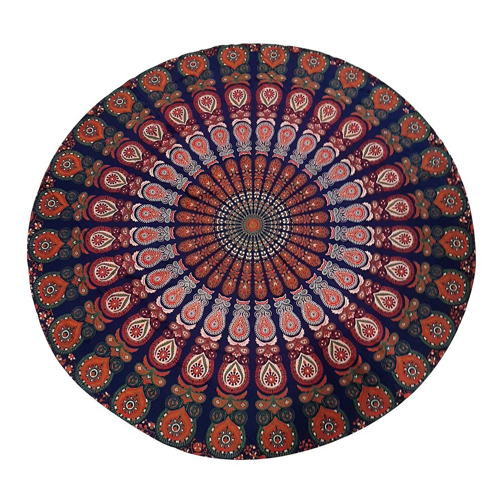 Round Size Dancing Peacock Mandala Red Pink & Green Color Tapestry Wall Hanging gallery
