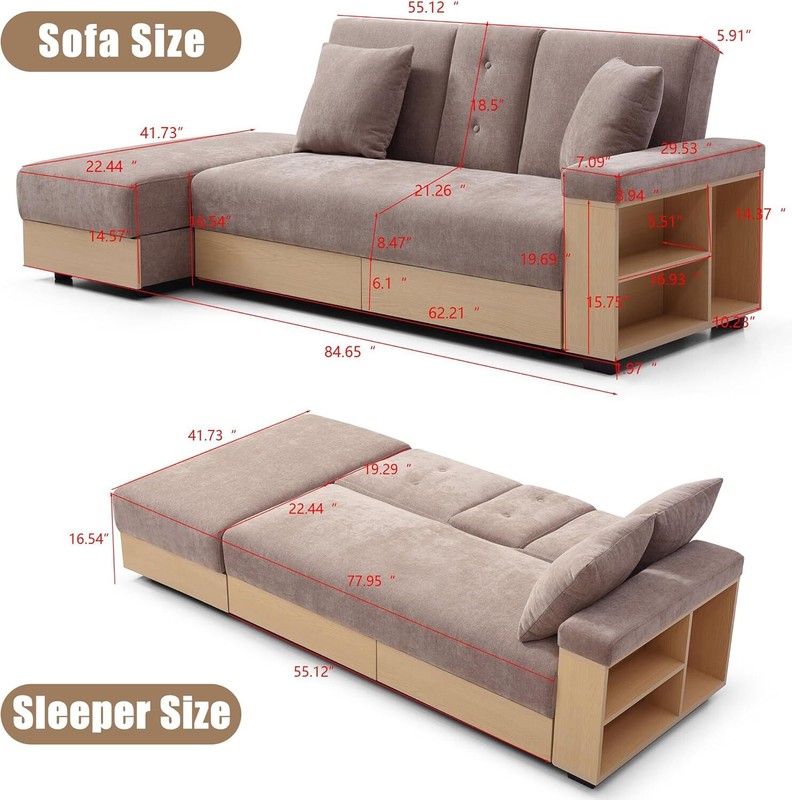 Multi-Functional Sofa Sleeper with Storage Ottoman and Two Pull Out Drawer gallery