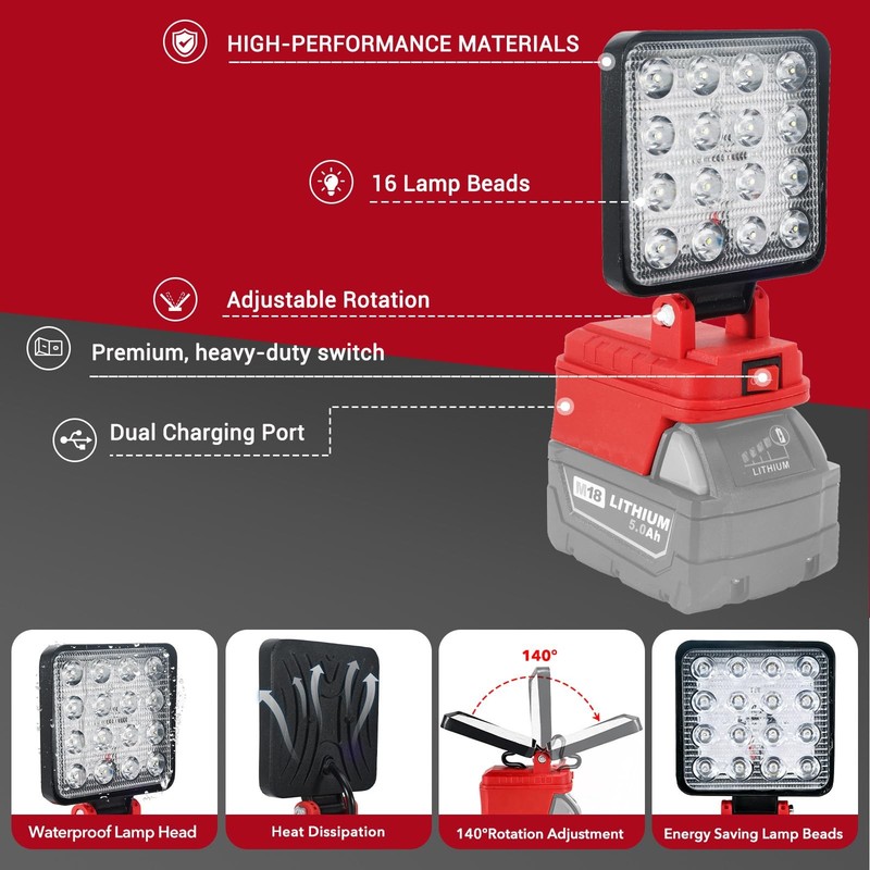Cordless LED Work Light Compatible with Milwaukee M18 Battery, 5400 Lumens LE... gallery