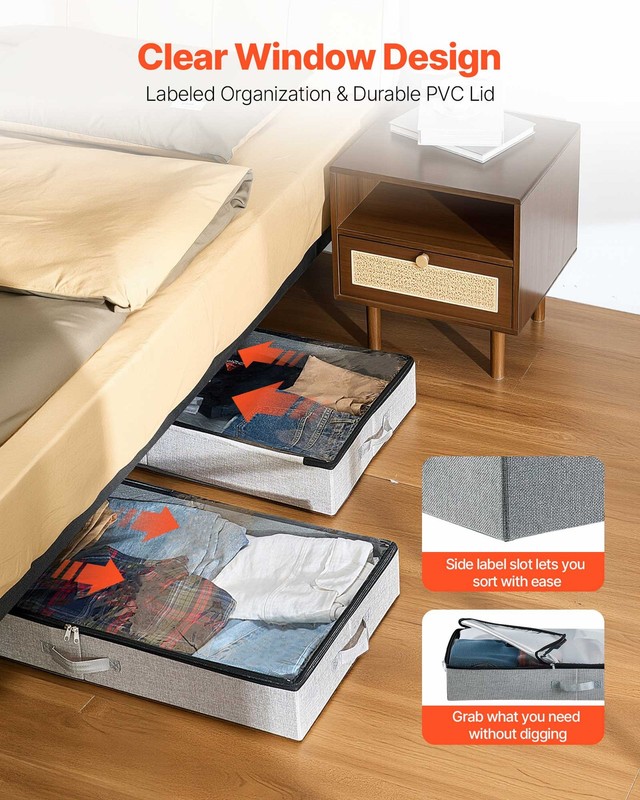 VEVOR Under Bed Storage 45L Stackable Shoes Organization Box Clear Lid 2 Pack gallery