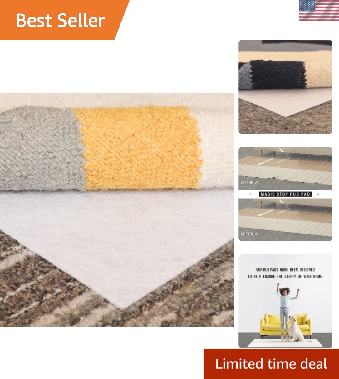 Magic Stop Rug on Carpet Non-Slip Rug Pad for Area Rugs and Runner Rugs, -Mad... gallery
