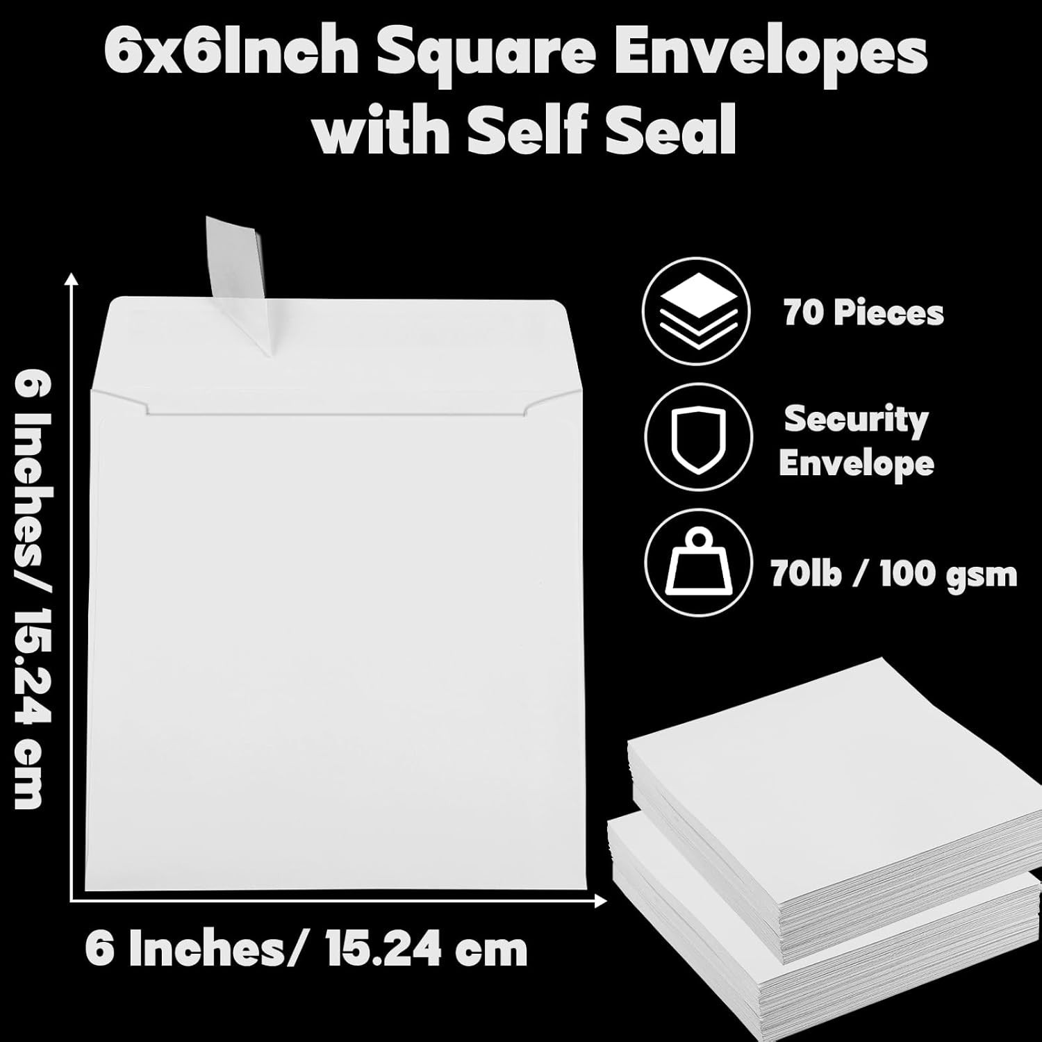70 Pcs 6X6 Inch Square Envelopes with Self Seal Bulk 70LB White Square Invitatio gallery