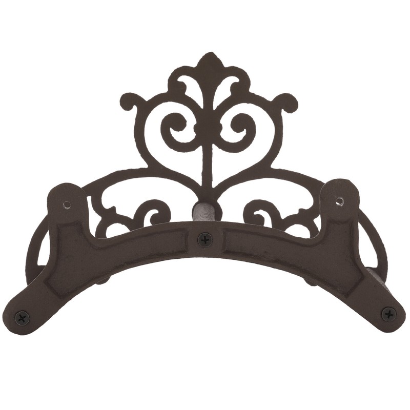 Wall Mounted Brown Cast Iron Scrollwork Garden Hose Holder Reel Storage Rack gallery