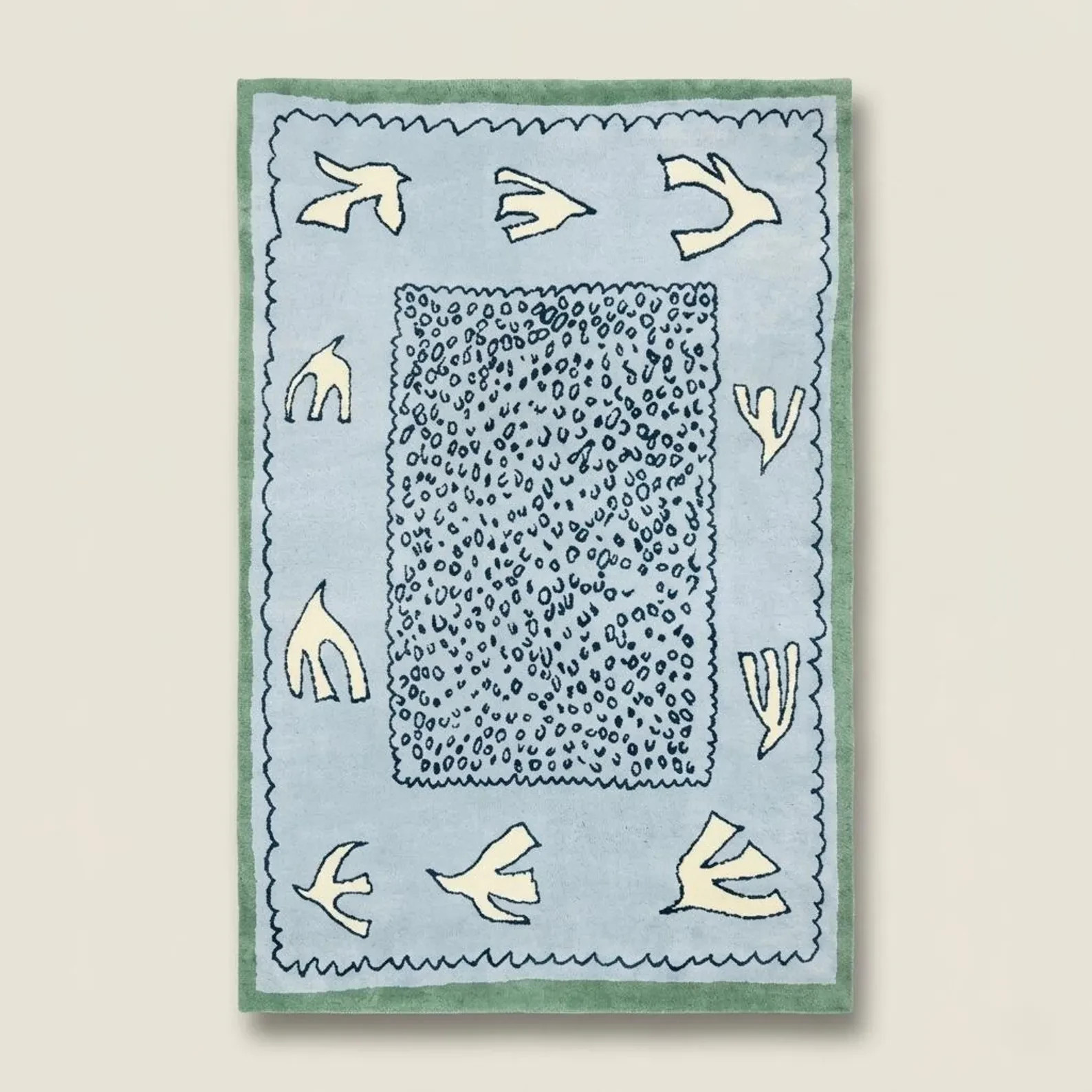 Hand Tufted Wool Rug, Scandinavian Bird Pattern Carpet, Minimalist Kids Room gallery