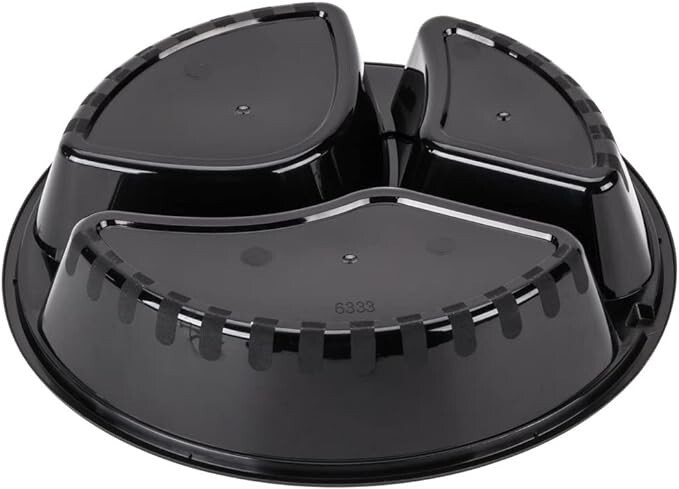 Meal Prep 48 oz Three Compartment Food Containers with Lids 10 Pack Black Round gallery