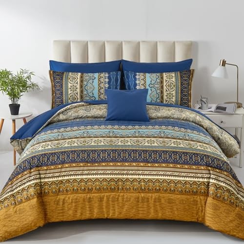 Boho Comforter Set 8 Pieces,Brown Blue Bohemian Comforter Queen Brown and Blue gallery